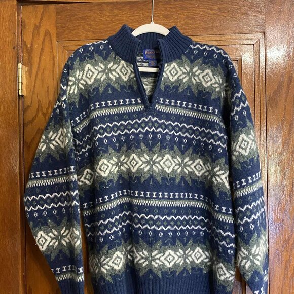Vintage 90's 100% Wool Pendleton Quarter Zip Sweater - Picture 5 of 6